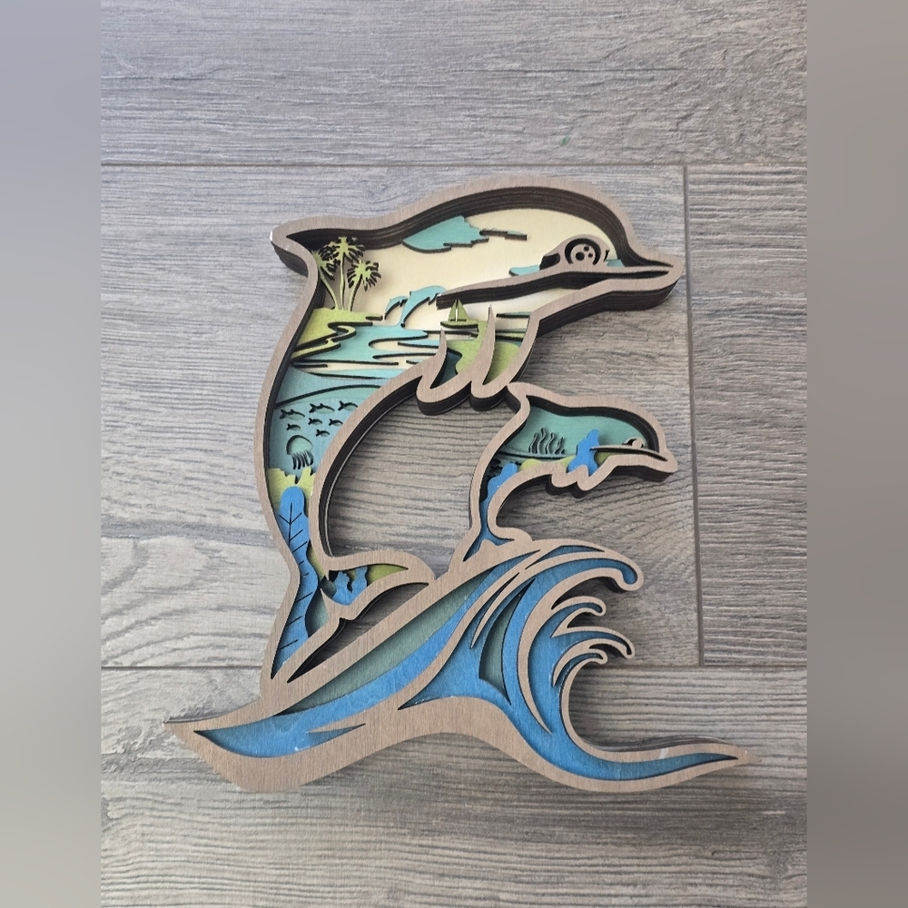 Dolphin Wood 3D Laser Cut And Painted Sea Ocean Decor